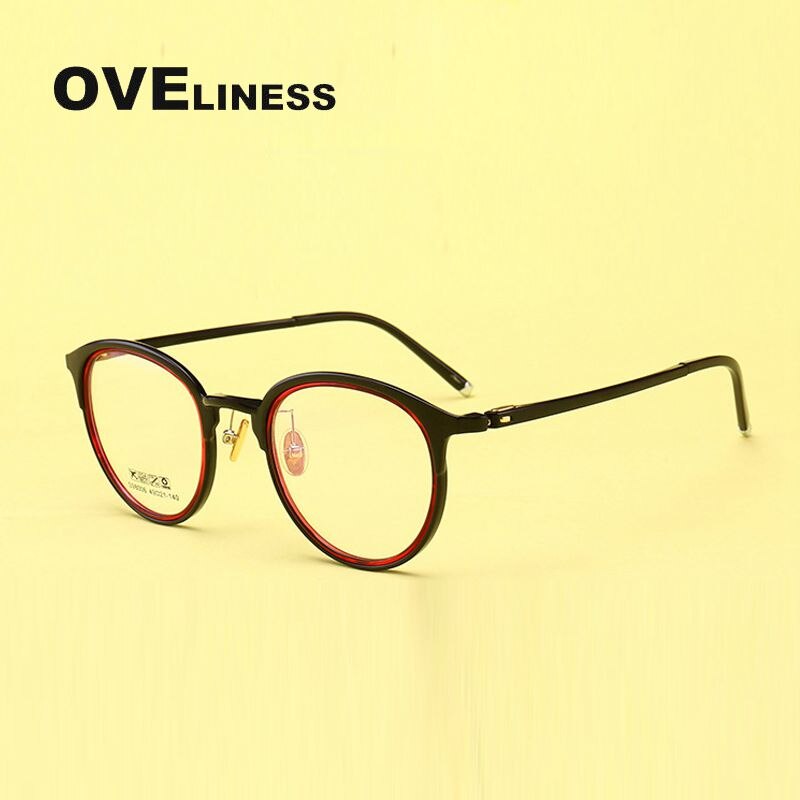 Oveliness Unisex Full Rim Round Tr 90 Titanium Eyeglasses 98006 Full Rim Oveliness black red  