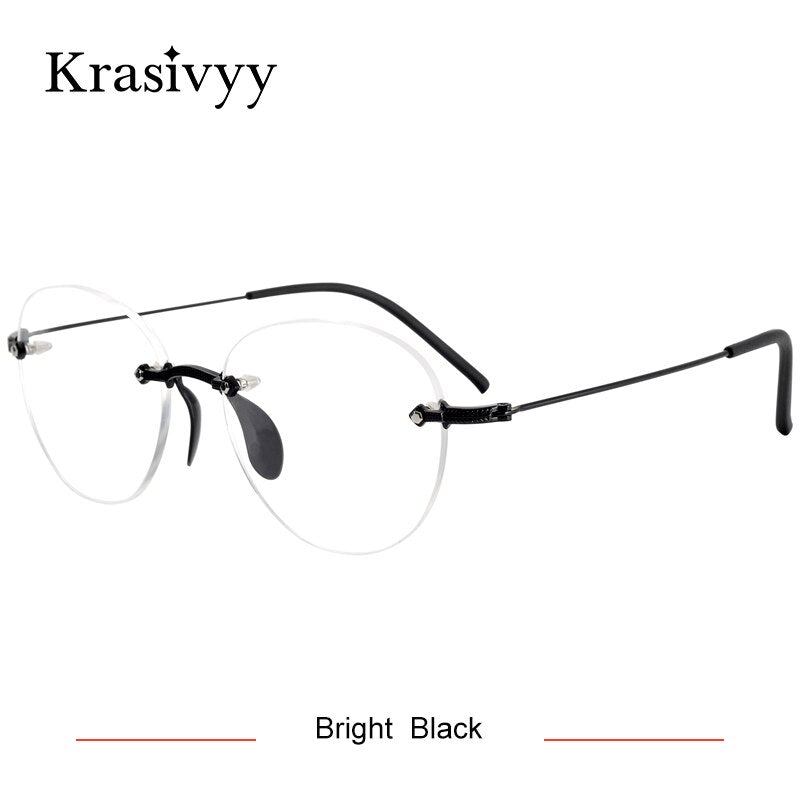 Krasivyy Women's Rimless Round Titanium Eyeglasses Kr16076 Rimless Krasivyy Bright Black CN 
