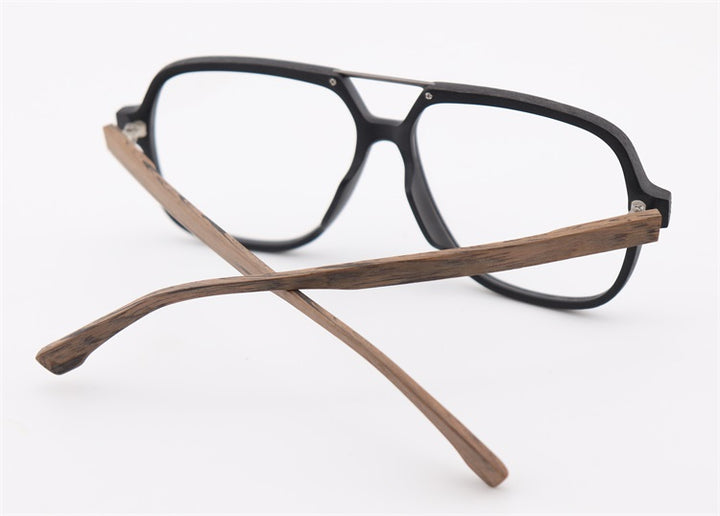 Hdcrafter Unisex Full Rim Polygonal Double Bridge Wood Metal Frame Eyeglasses 6018 Full Rim Hdcrafter Eyeglasses   