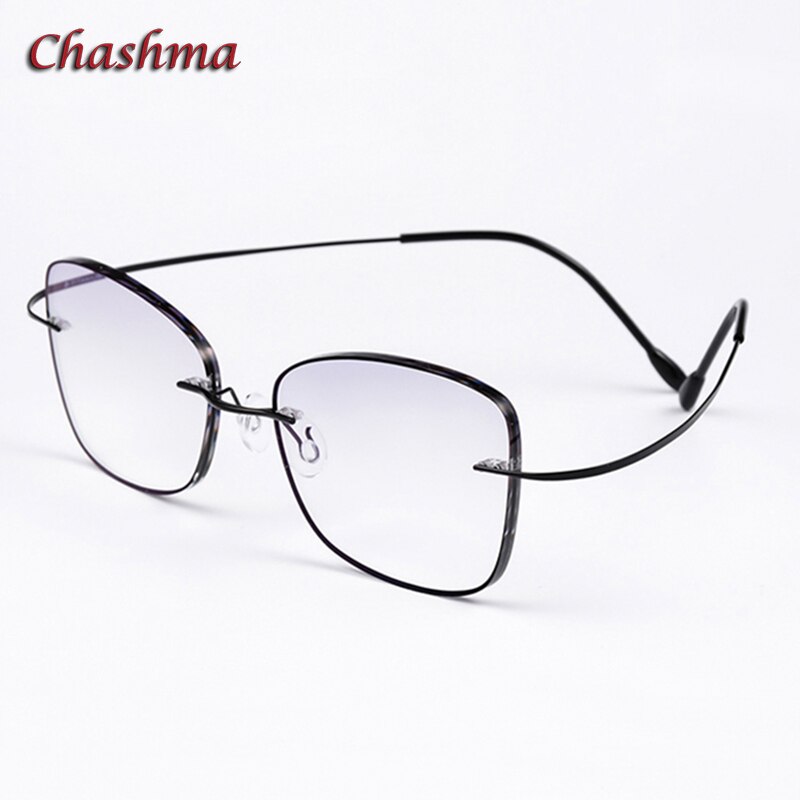 Chashma Ochki Unisex Rimless Square Titanium Eyeglasses Slfj160162 Rimless Chashma Ochki Black Gray  