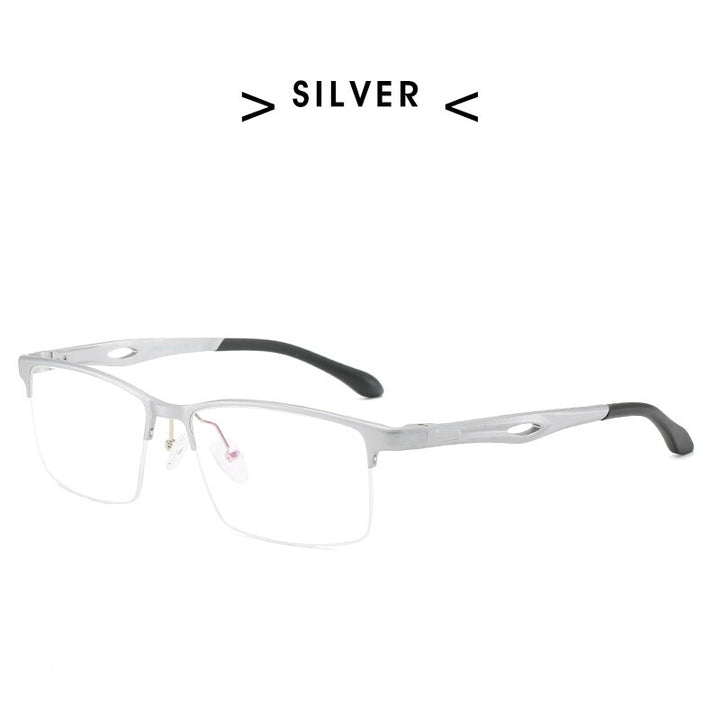 Hdcrafter Men's Semi Rim Aluminum Square Frame Eyeglasses P6323 Semi Rim Hdcrafter Eyeglasses SILVER  