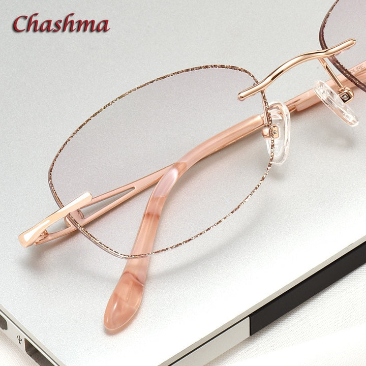 Chashma Ochki Women's Rimless Square Oval Titanium Eyeglasses Glitter Edge Tinted Lenses 99011b Rimless Chashma Ochki   