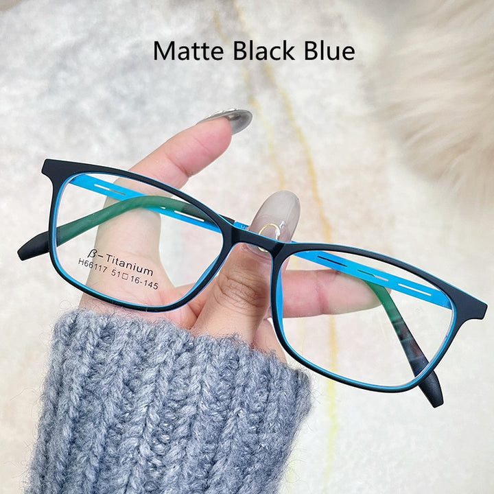 KatKani Unisex Full Rim Square TR 90 Resin Plated β Titanium Frame Eyeglasses H66117 Full Rim KatKani Eyeglasses   