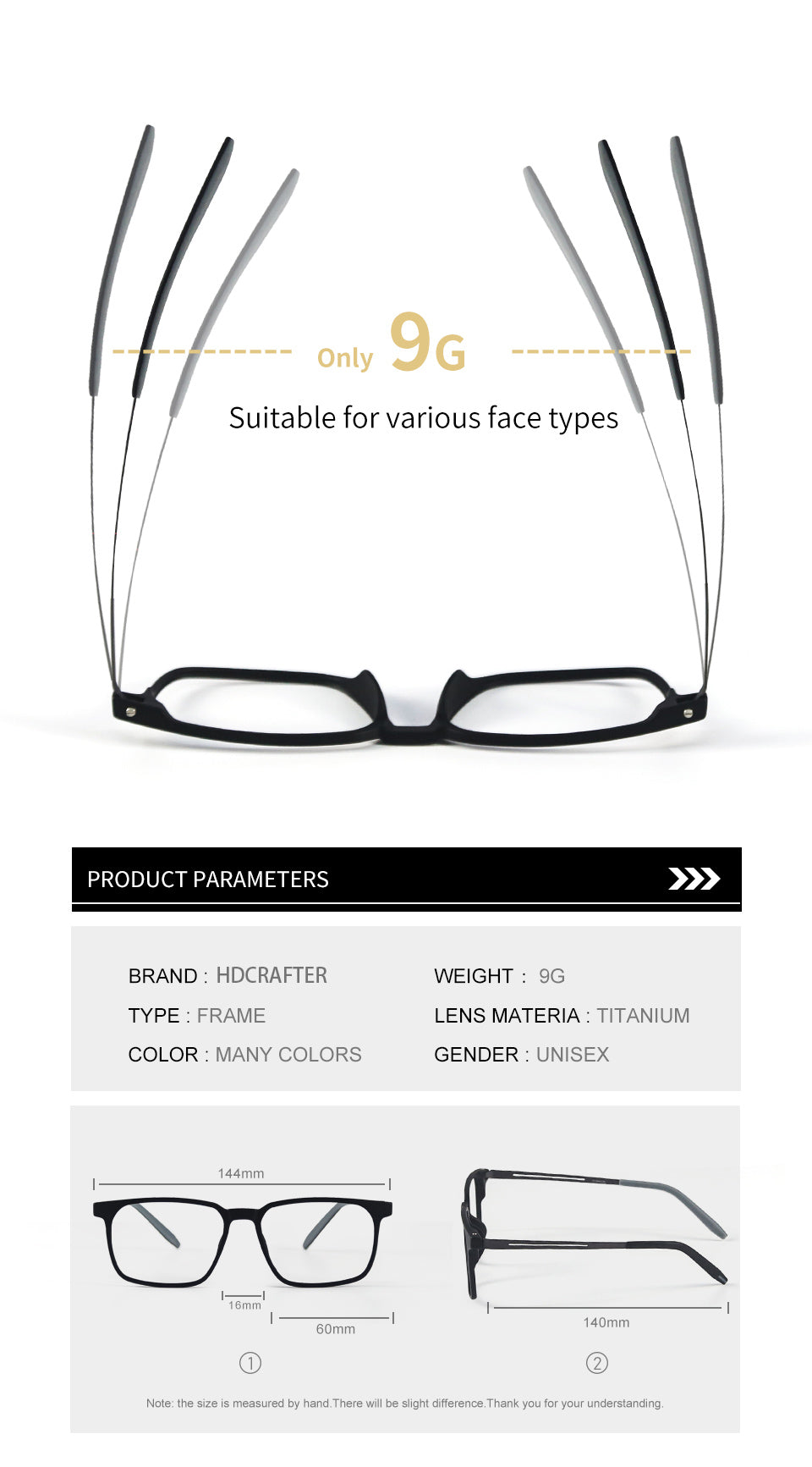 Hdcrafter Men's Full Rim Square Tr 90 Titanium Frame Eyeglasses 1601 Full Rim Hdcrafter Eyeglasses   