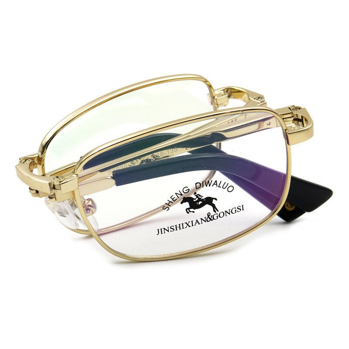 Men's Foldable Full Rim Alloy Frame Eyeglasses  Zt1036 Full Rim Bclear Gold  