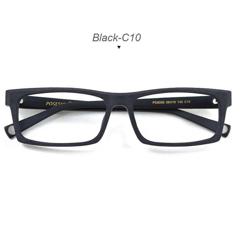Hdcrafter Men's Full Rim Rectangle Wood Frame Eyeglasses Ps8005 Full Rim Hdcrafter Eyeglasses Black-C10  