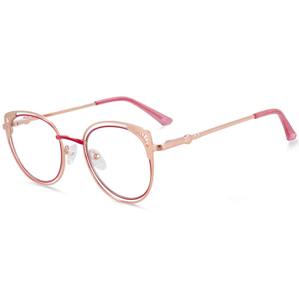 CCspace Women's Full Rim Round Cat Eye Alloy Frame Eyeglasses 54081 Full Rim CCspace China Red 