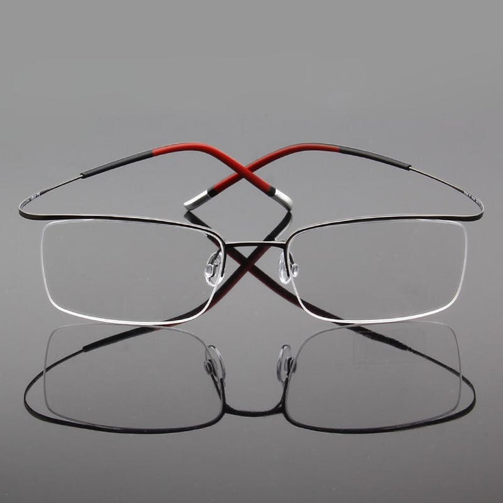 Unisex Eyeglasses Rectangle Titanium Semi Rim 9256 Rimless Hdcrafter Eyeglasses   