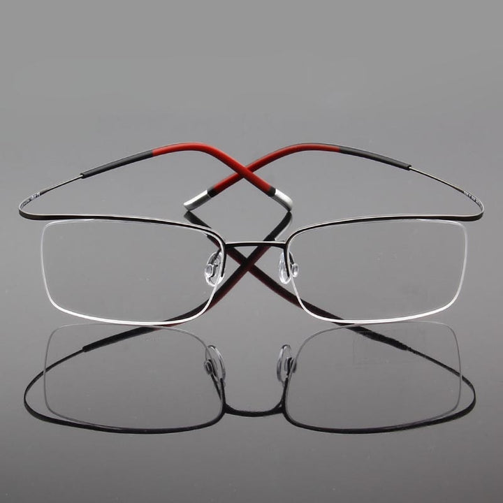 Hdcrafter Unisex Semi Rim Rectangle Titanium Frame Eyeglasses 9256 Frames Hdcrafter Eyeglasses   