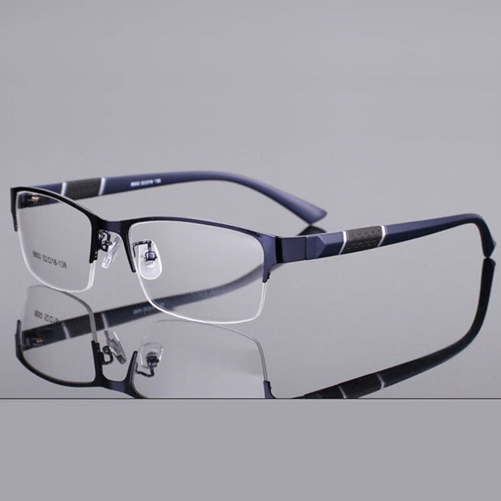 Unisex Half Rim Alloy Tr 90 Temple Eyeglasses 2531 Semi Rim Bclear Blue  