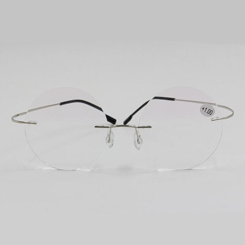 Women's Reading Glasses Anti-blue Ray Round Rimless Memory +1.00~+4.00 Reading Glasses Bclear   