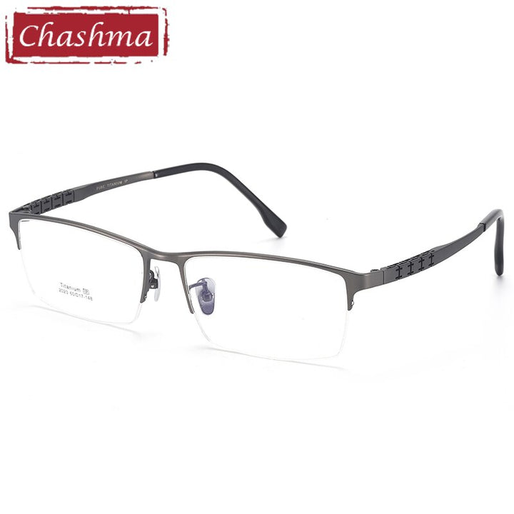Men's Semi Rim Rectangle Titanium Wide Frame Eyeglasses 2023 Semi Rim Chashma 2023 Gray  