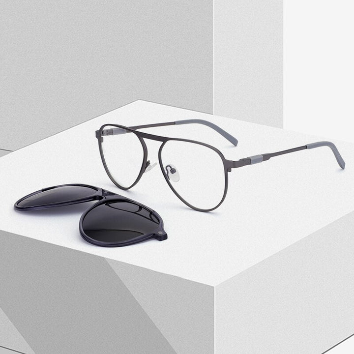 Kansept Unisex Full Rim Oval Alloy Frame Eyeglasses Magnetic Polarized Clip On Sunglasses 69890 Clip On Sunglasses Kansept   