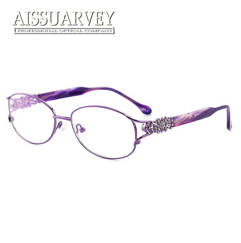Aissuarvey Women's Full Rim Round Alloy Frame Eyeglasses Rhinestones Full Rim Aissuarvey Eyeglasses Purple  