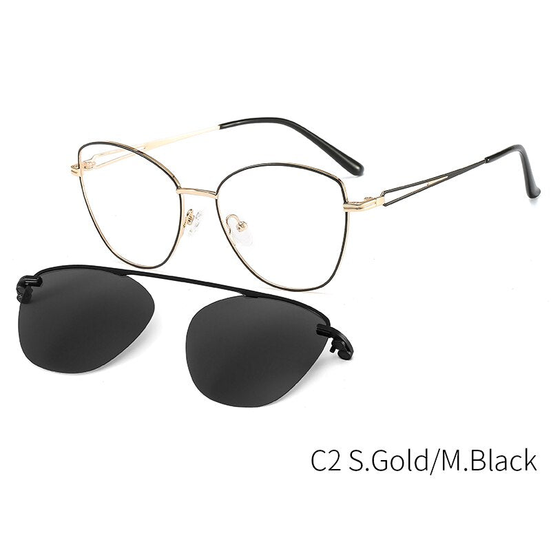 Kansept Women's Full Rim Square Cat Eye Alloy Eyeglasses Polarized Clip On Sunglasses Mt9001 Clip On Sunglasses Kansept DP33056C2  