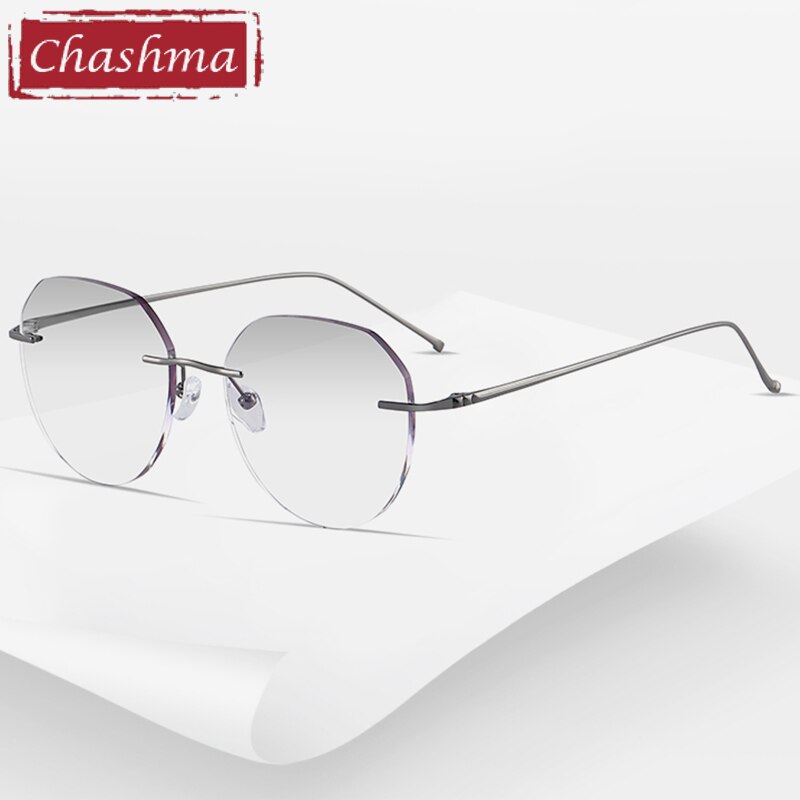 Unisex Oval Rimless Titanium Frame Tinted Lens Eyeglasses 3306-7090 Rimless Chashma   