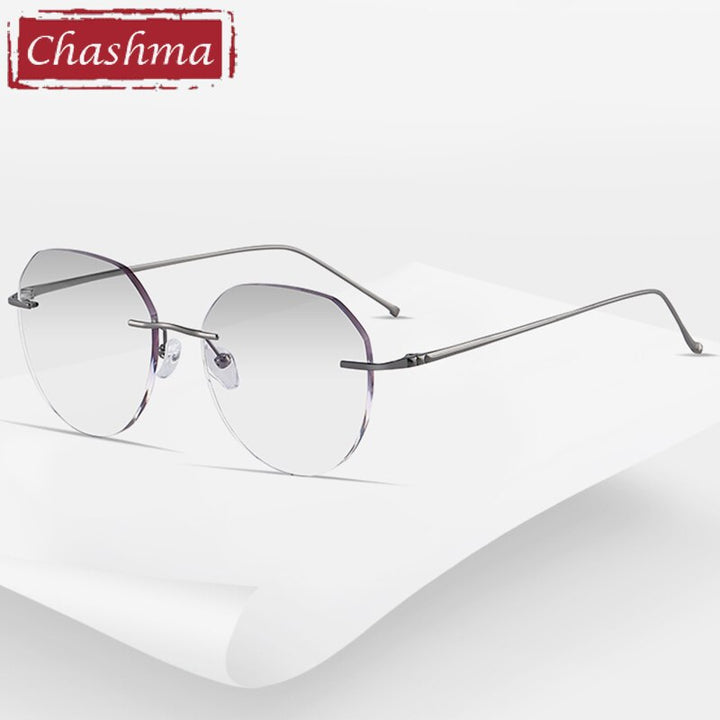 Unisex Oval Rimless Titanium Frame Tinted Lens Eyeglasses 3306-7090 Rimless Chashma   