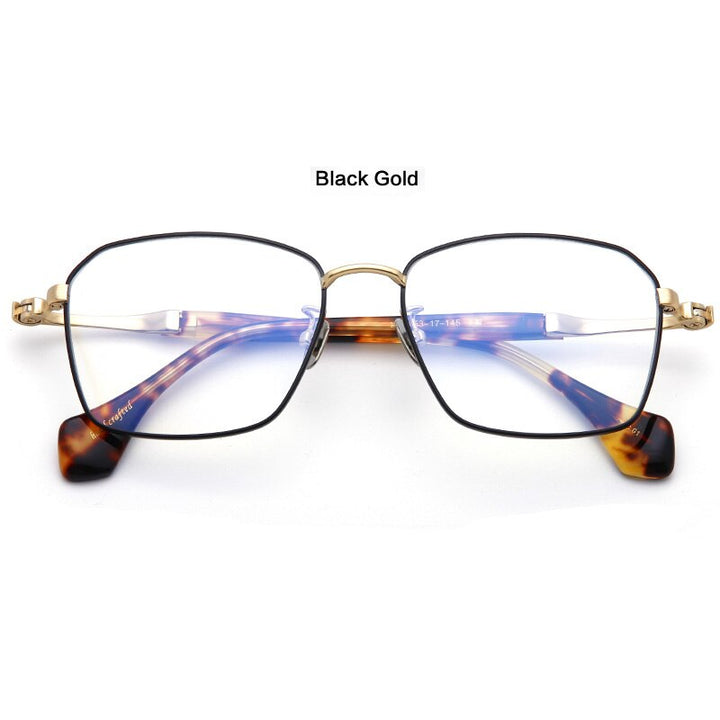 Muzz Unisex Full Rim Square Hand Crafted Titanium Acetate Frame Eyeglasses M1065 Full Rim Muzz Black Gold  