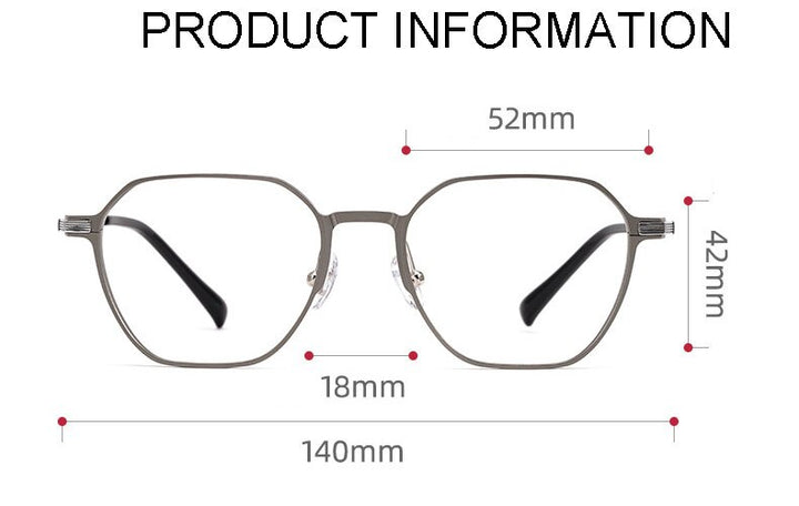 Handoer Unisex Full Rim Polygonal Square Aluminum Magnesium Alloy Eyeglasses 5052 Full Rim Handoer   