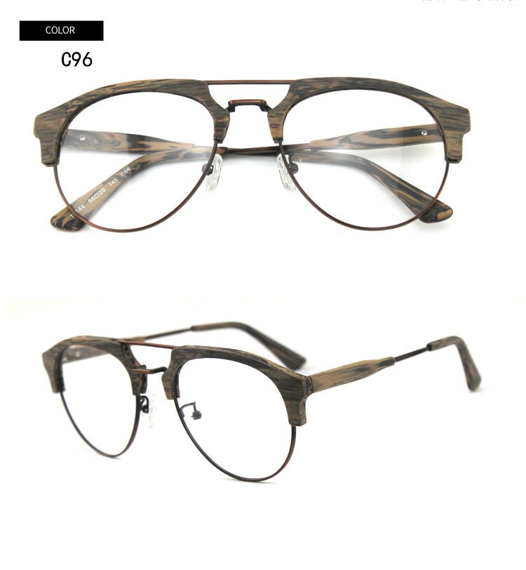 Hdcrafter Men's Full Rim Round Double Bridge Wood Metal Frame Eyeglasses 15144 Full Rim Hdcrafter Eyeglasses   