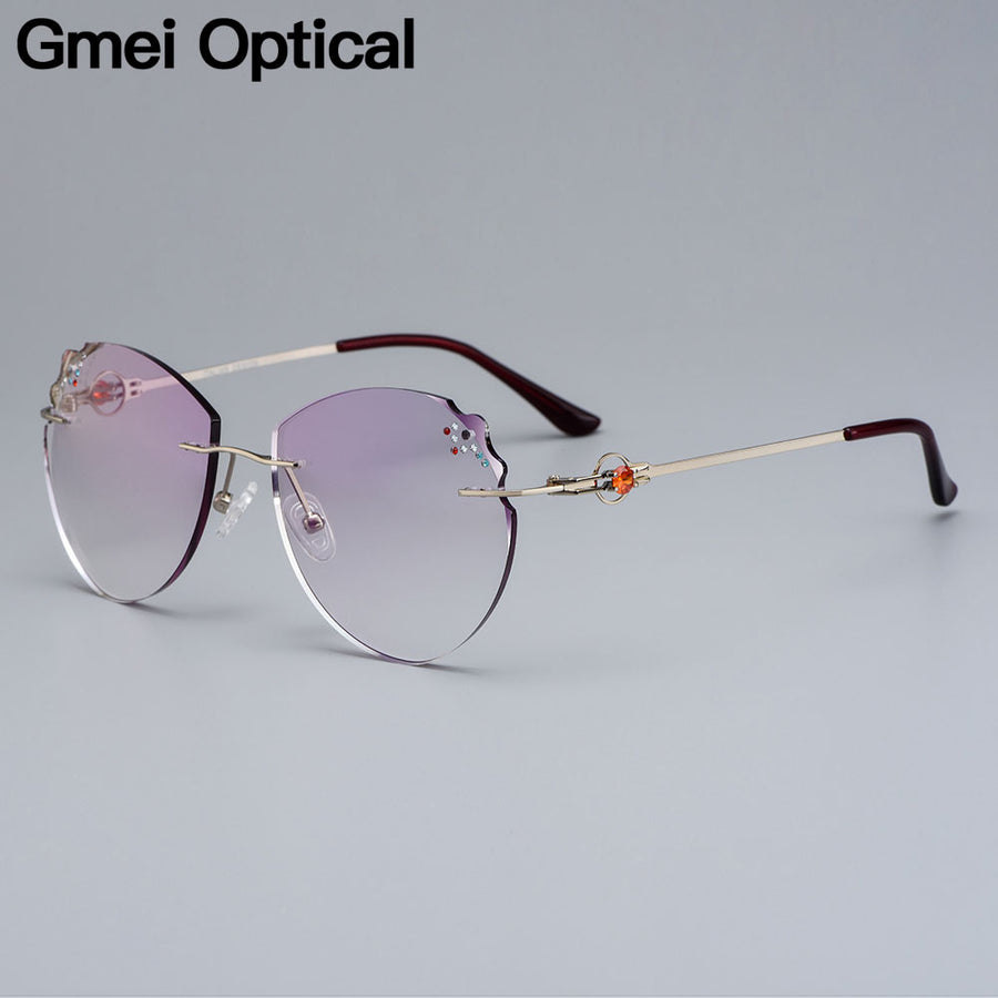 Women's Eyeglasses Alloy Rimless Diamond Trimming Cut Silver Z2879 Rimless Gmei Optical   