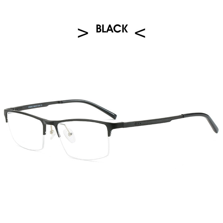 Hdcrafter Men's Semi Rim TR 90 Titanium Alloy Square Frame Eyeglasses P6342 Semi Rim Hdcrafter Eyeglasses black  