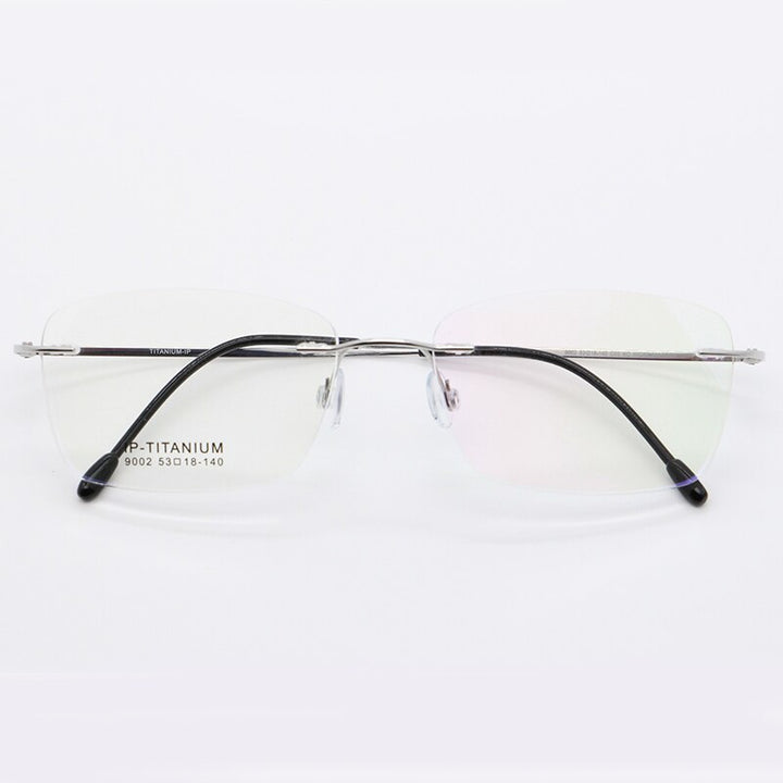 Unisex Rimless Titanium Frame Eyeglasses Customizable Lenses 9002 Rimless Bclear Silver  
