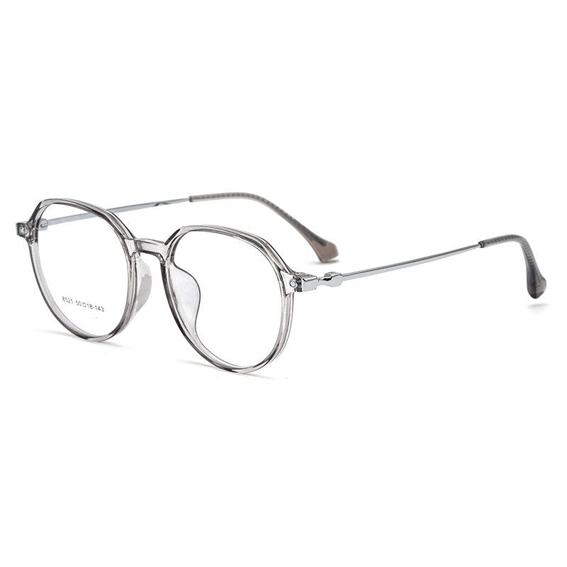 KatKani Women's Full Rim Round Frame Resin Plated Alloy Frame Eyeglasses 8521yf Full Rim KatKani Eyeglasses Transparent Gray  