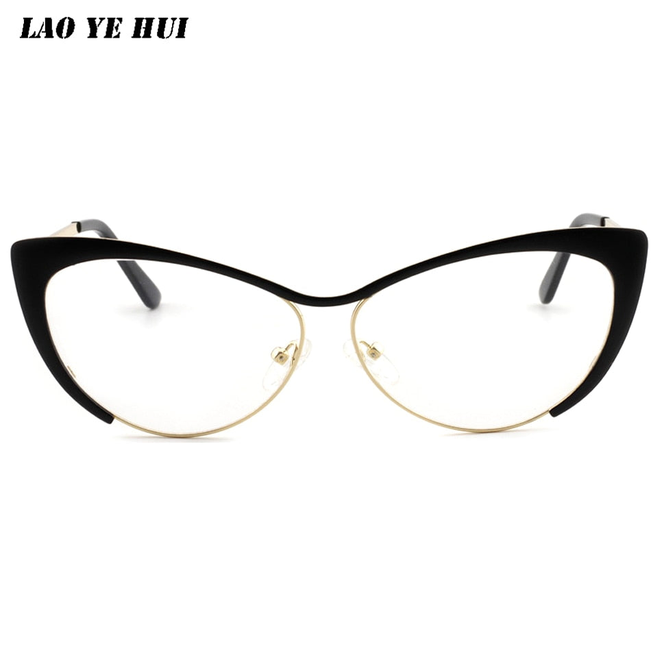 Laoyehui Women's Full Rim Black Cat Eye Alloy Myopic Reading Glasses Anti-Blue 8077-1 Reading Glasses Laoyehui 0 Black 