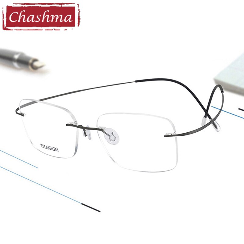 Unisex Rectangle Rimless Titanium Frame Ultra Light Eyeglasses 16016 Rimless Chashma Gray  