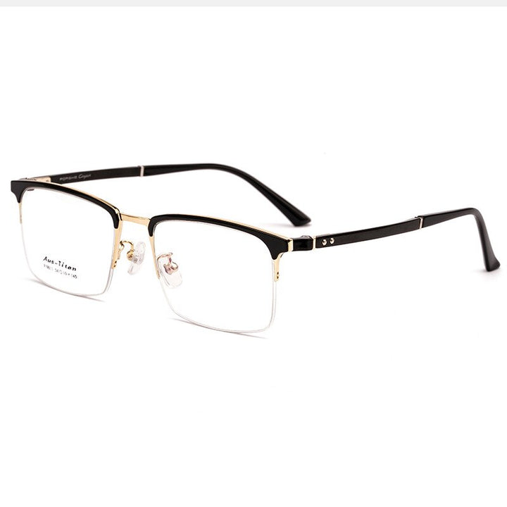 KatKani Men's Semi Rim Titanium Alloy Frame Eyelasses P9811 Semi Rim KatKani Eyeglasses Gold  