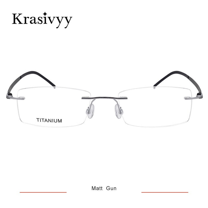 Krasivyy Unisex Rimless Square Screwless Titanium Eyeglasses Kr5001 Rimless Krasivyy Matt Gun  