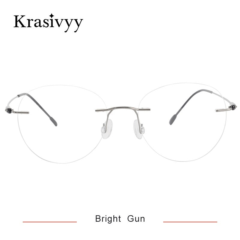 Krasivyy Unisex Rimless Round Titanium Eyeglasses Kr16072 Rimless Krasivyy Bright Gun  