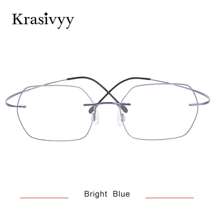Krasivyy Unisex Rimless Hexagon Flat Top Titanium Eyeglasses Kr618 Rimless Krasivyy Bright Blue  
