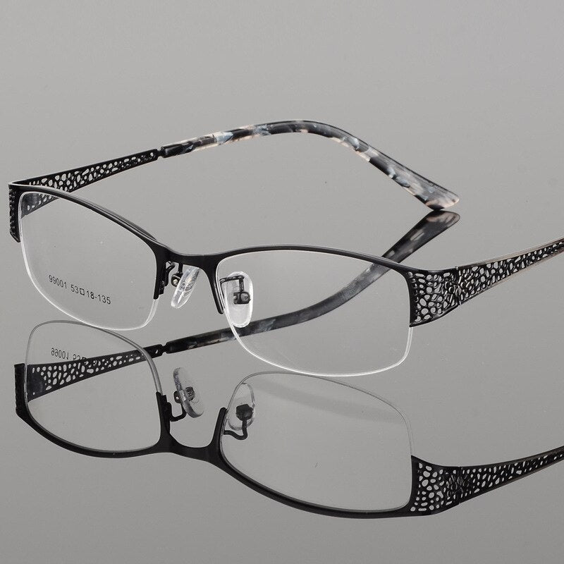 Women's Semi Rim Alloy Frame Eyeglasses 99001 Semi Rim Bclear black  