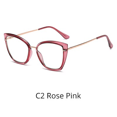 Ralferty Women's Eyeglasses Cat Eye TR90 Anti Blue Light D605 Full Rim Ralferty C2 Rose Pink  