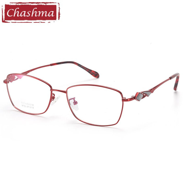 Women's Titanium Full Rim Frame Eyeglasses 9100 Full Rim Chashma Red  