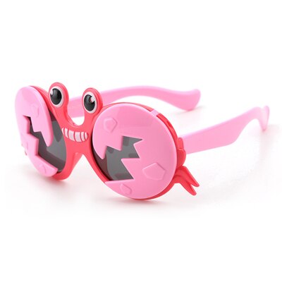 Ralferty Kids' Sunglasses Cartoons Crab Flip Up Unbreakable K8265  C30RosePink-Pink With Glasses Case
