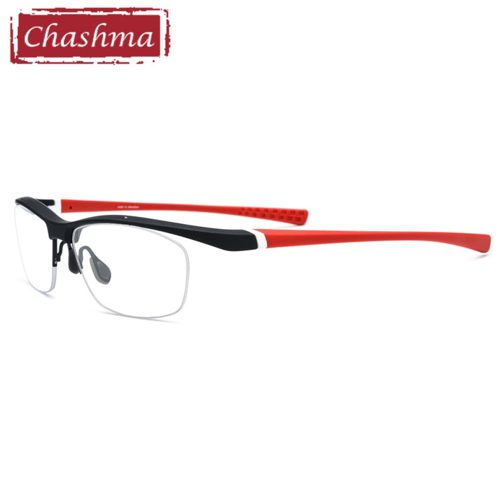 Men's Eyeglasses Sport TR90 Semi Rimmed 7027 Sport Eyewear Chashma Black with Red  
