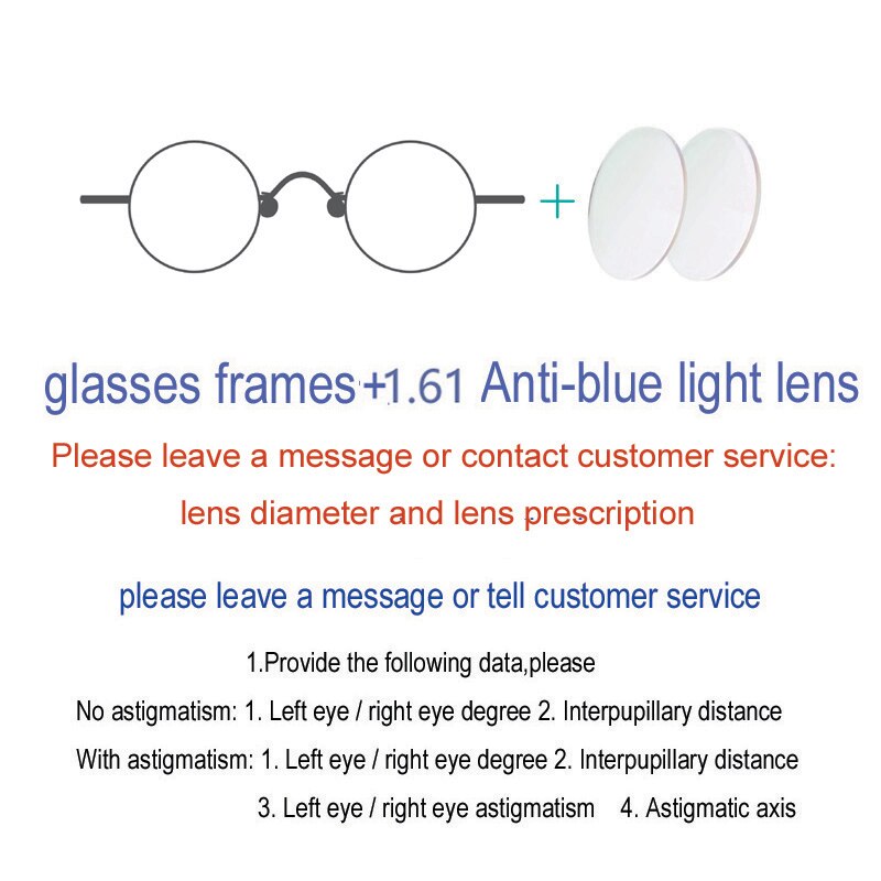 Unisex Handcrafted Optional Circle Diameter Stainless Steel Frame Customizable Lenses Frame Yujo Anti-blue Light 1.61 Index Single Vision  
