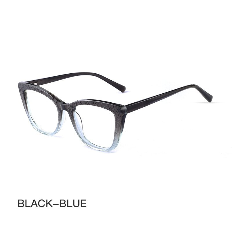 Hotochki Women's Full Rim Cat Eye TR-90 Resin Acetate Frame Eyeglasses Z508 Full Rim Hotochki Black Blue CN 