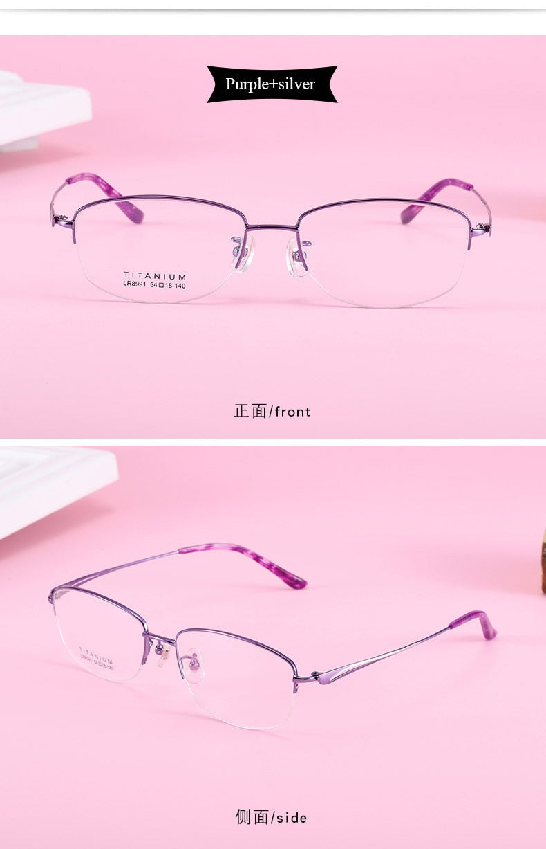Women's Semi Rim Titanium Frame Eyeglasses Lr8991 Semi Rim Bclear   