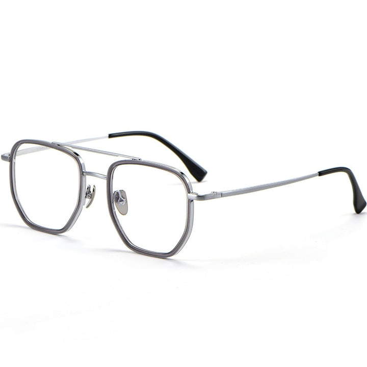 Yimaruili Unisex Full Rim Double Bridge β Titanium Frame Eyeglasses L1361 Full Rim Yimaruili Eyeglasses Silver  