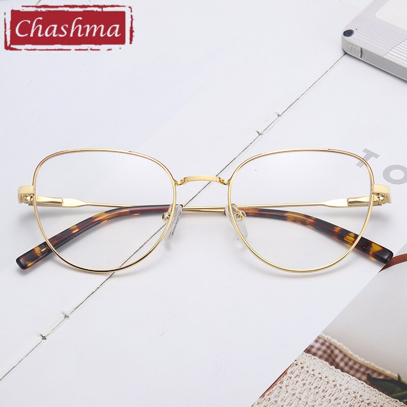 Women's Stainless Steel Cat Eye Gold Frame Spring Hinge Eyeglasses 4120 Frame Chashma   