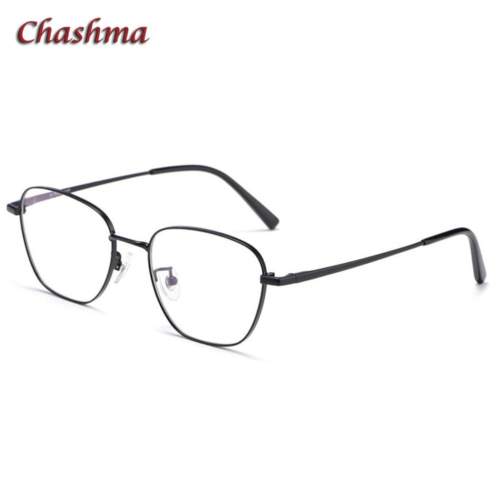 Chashma Ochki Unisex Full Rim Irregular Square Titanium Eyeglasses 9026 Full Rim Chashma Ochki Black  