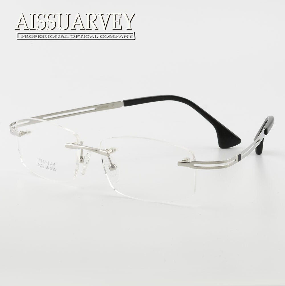 Aissuarvey Men's Rimless Titanium Frame Eyeglasses As9039 Rimless Aissuarvey Eyeglasses Silver  