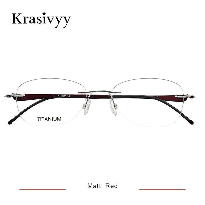 Krasivyy Women's Rimless Oval Titanium Screwless Eyeglasses Kr16030 Rimless Krasivyy Matt Red  
