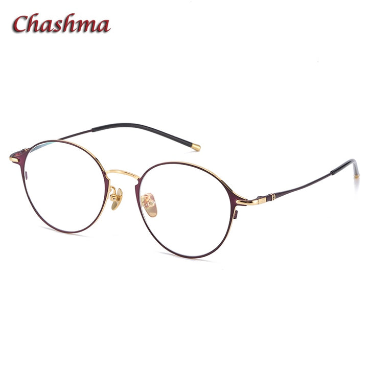 Chashma Ochki Unisex Full Rim Round Titanium Eyeglasses 6107 Full Rim Chashma Ochki Coffee Gold  