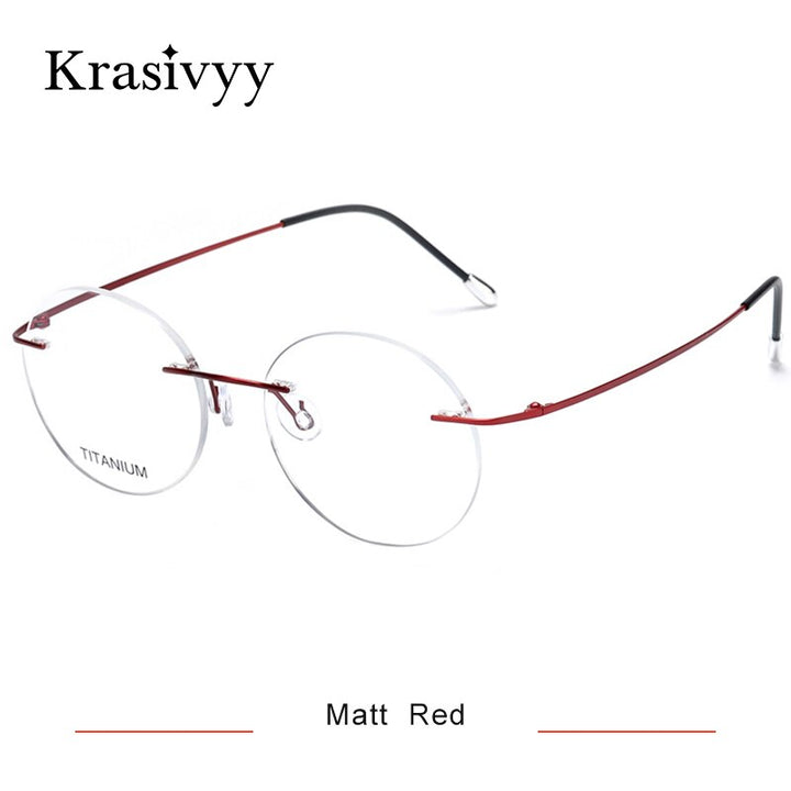 Krasivyy Unisex Rimless Round Titanium Eyeglasses Kr16012 Rimless Krasivyy Matt Red  