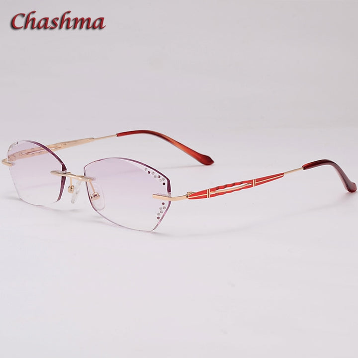 Chashma Ochki Women's Rimless Square Oval Titanium Eyeglasses Tinted Demo Lenses 1043 Rimless Chashma Ochki Pink Lenses  